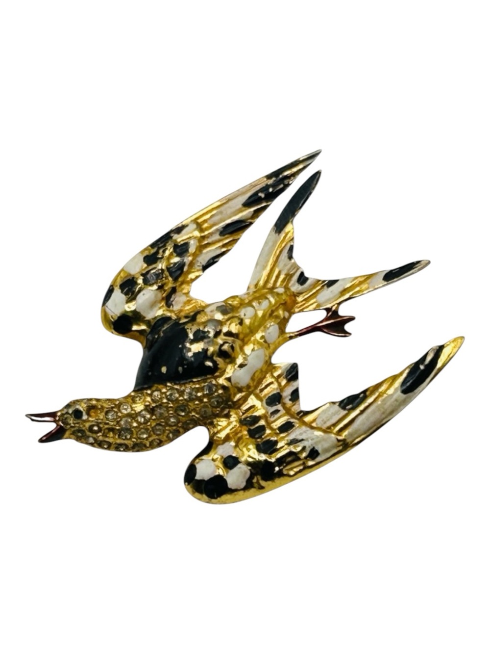 Vintage 1940’s Swallow Enamel Rhinestone Bird in Flight Brooch